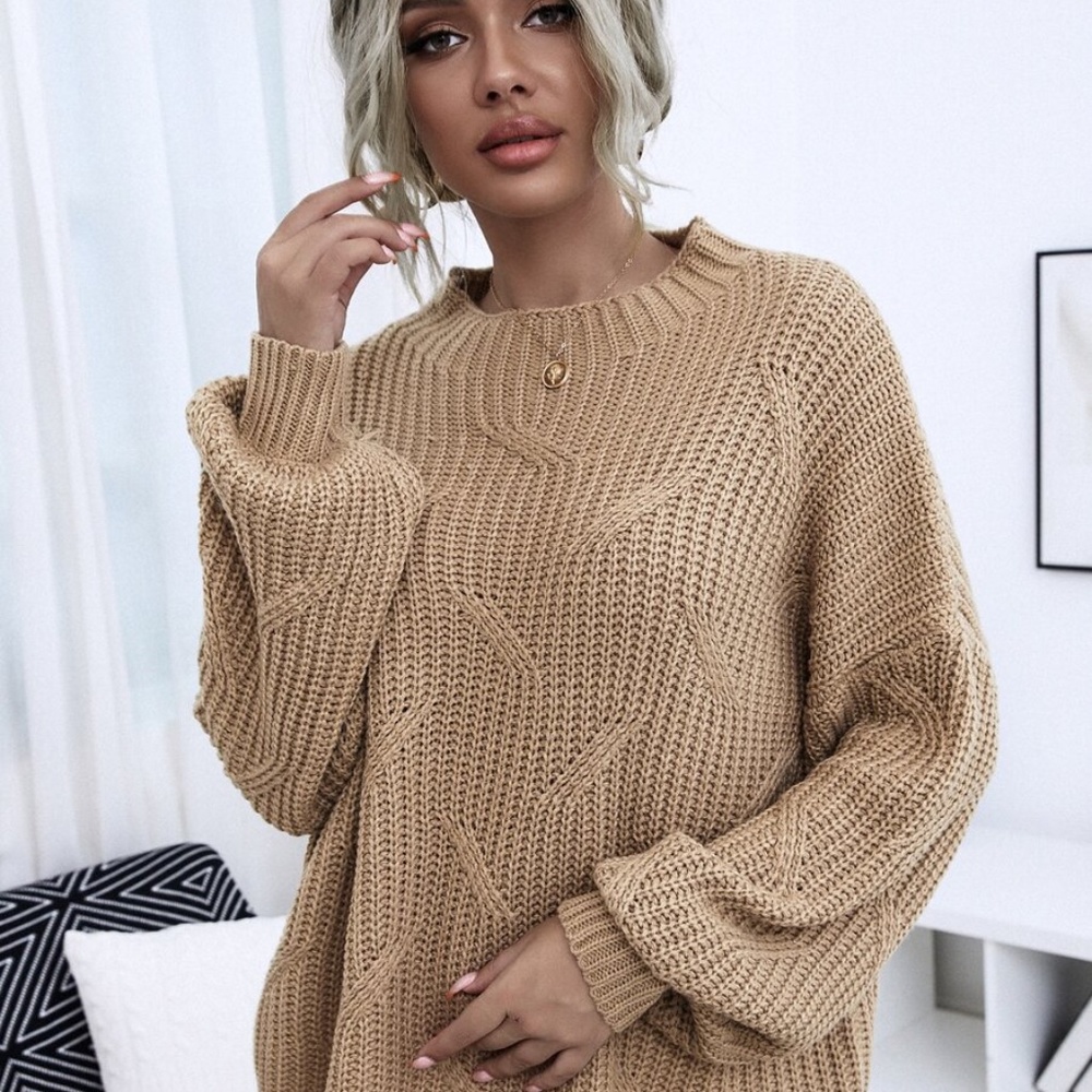 camel oversized chunky knit balloon sleeve sweater - Picture 4 of 6